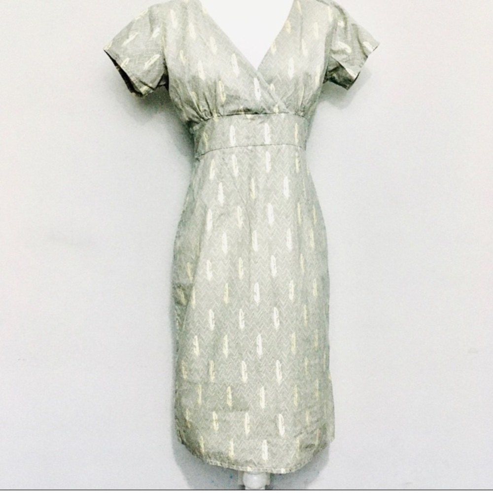 Matrushka Construction silver toned feather print dress empress cut